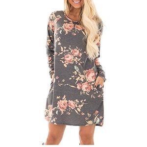 Gray floral long sleeve t-shirt dress